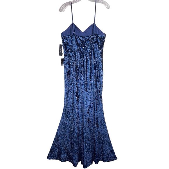 NWT Lulus Simply Elegant Sequin Maxi Dress Size L Navy Blue Side Slit - Picture 3 of 15